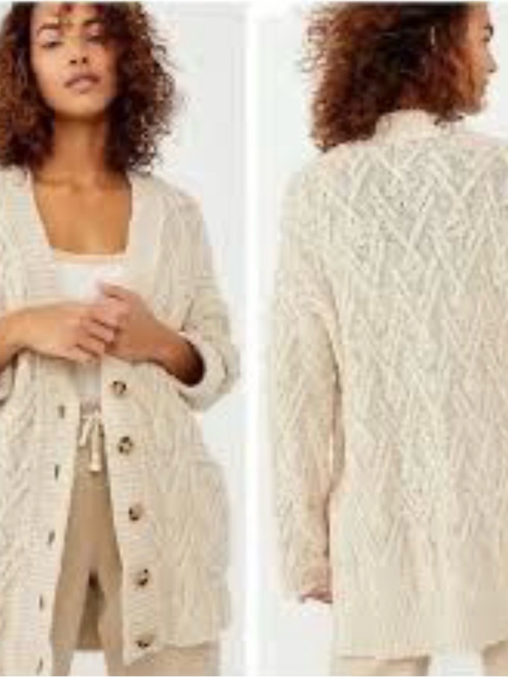 Free People Montana Cable Knot Crème  Cable Knit Button-Front Cardigan, XL, $148